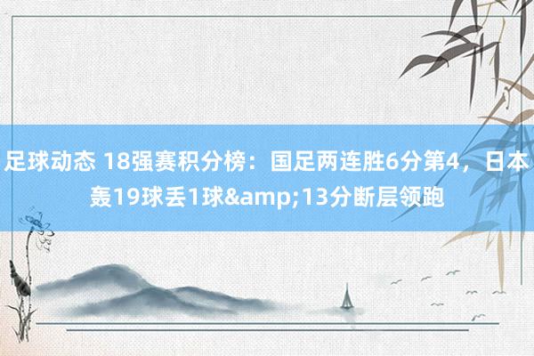 足球动态 18强赛积分榜：国足两连胜6分第4，日本轰19球丢1球&13分断层领跑